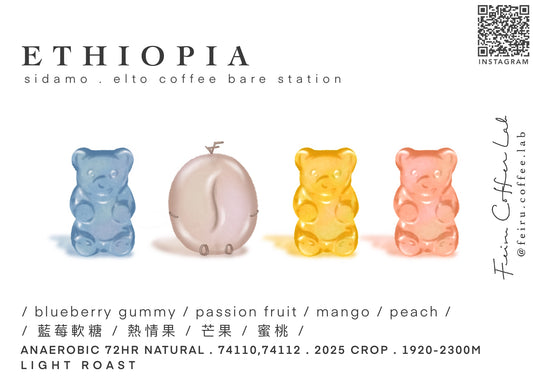 Ethiopia • ㅣ藍莓軟糖ㅣ熱情果ㅣ芒果ㅣ蜜桃 ㅣ • Anaerobic 72hr Natural • 74110 , 74112
